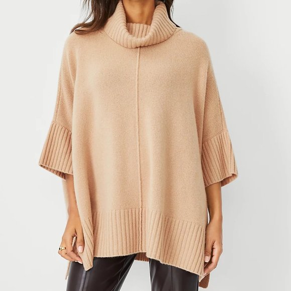NWT-M/L - Ann Taylor Cashmere Turtleneck Poncho Sweater - Picture 1 of 3